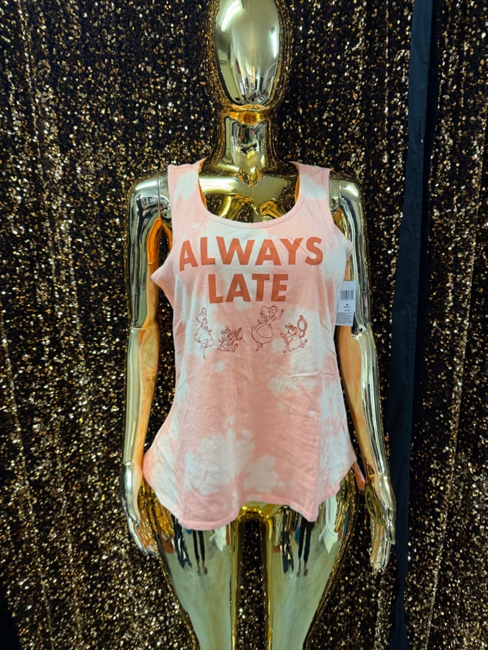 Disney Pink Tie-Dye "Always Late" Tank Top